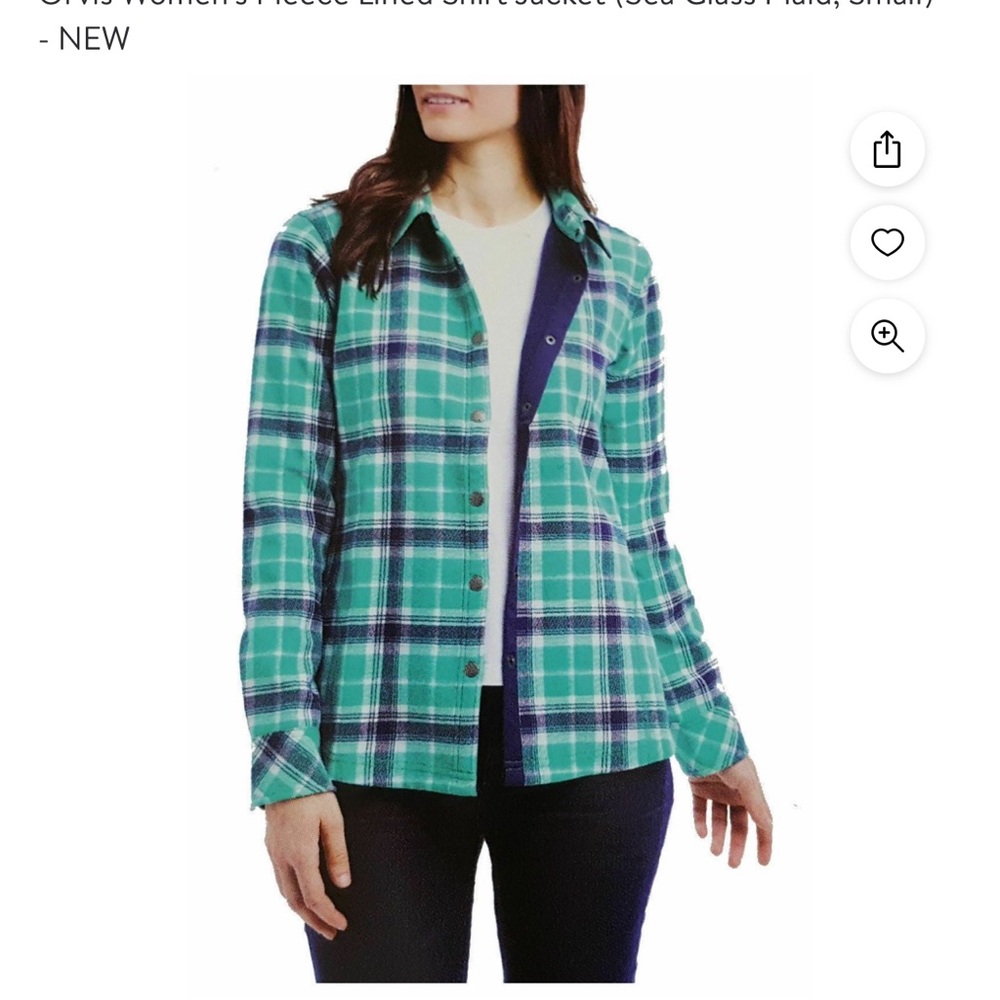 ORVIS Green Fleece lined Plaid Shirt Jacket Snap Closure SZ S